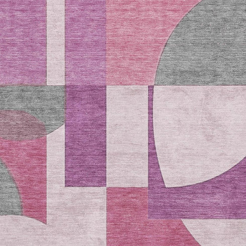 5' X 8' Blush Mauve And Ivory Abstract Geometric Washable Area Rug With UV Protection