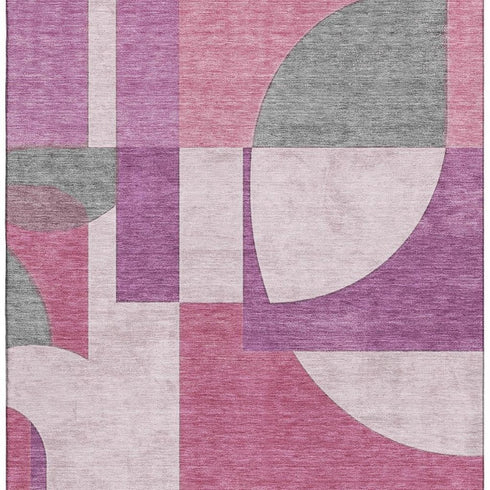 8' X 10' Blush Mauve And Ivory Abstract Geometric Washable Area Rug With UV Protection