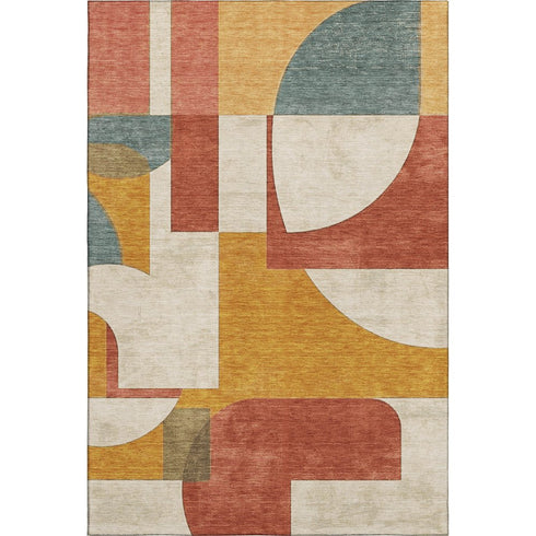 5' X 8' Coral Gold And Ivory Abstract Geometric Washable Area Rug With UV Protection