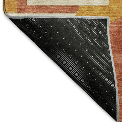 5' X 8' Coral Gold And Ivory Abstract Geometric Washable Area Rug With UV Protection