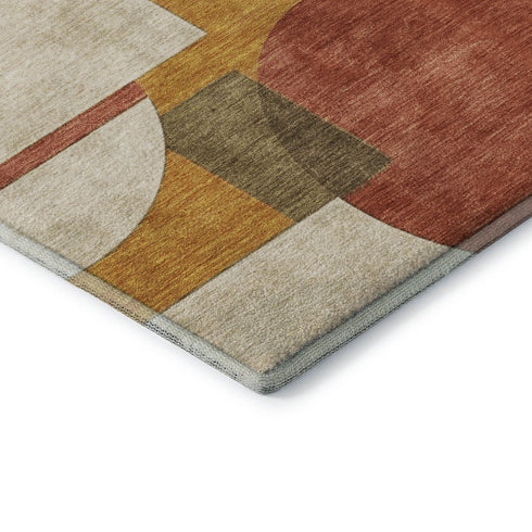 5' X 8' Coral Gold And Ivory Abstract Geometric Washable Area Rug With UV Protection