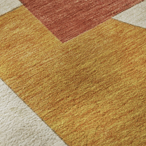 5' X 8' Coral Gold And Ivory Abstract Geometric Washable Area Rug With UV Protection