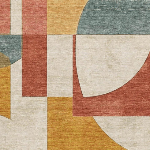 5' X 8' Coral Gold And Ivory Abstract Geometric Washable Area Rug With UV Protection