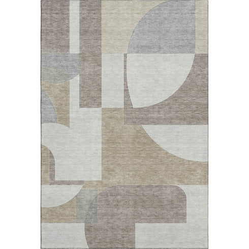 5' X 8' Khaki Beige And Gray Abstract Geometric Washable Area Rug With UV Protection
