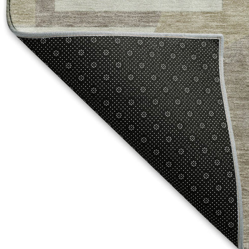 5' X 8' Khaki Beige And Gray Abstract Geometric Washable Area Rug With UV Protection