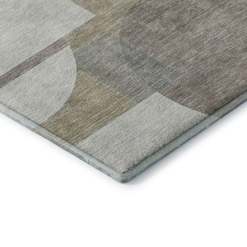 5' X 8' Khaki Beige And Gray Abstract Geometric Washable Area Rug With UV Protection