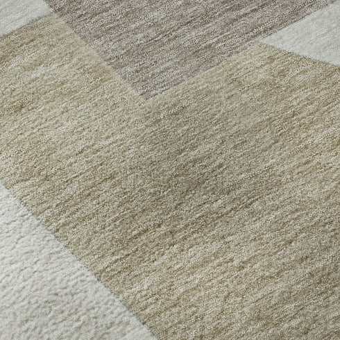 5' X 8' Khaki Beige And Gray Abstract Geometric Washable Area Rug With UV Protection