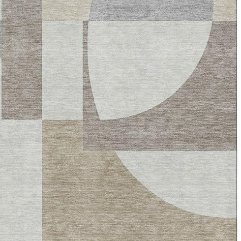 5' X 8' Khaki Beige And Gray Abstract Geometric Washable Area Rug With UV Protection