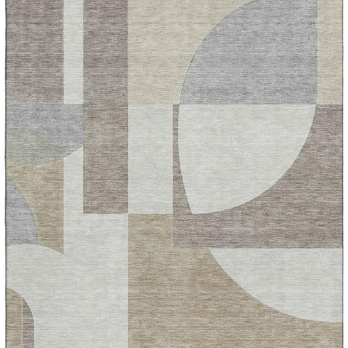 5' X 8' Khaki Beige And Gray Abstract Geometric Washable Area Rug With UV Protection