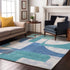 5' X 8' Teal Ivory And Gray Abstract Geometric Washable Area Rug With UV Protection