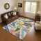 3' X 5' Blue Yellow And Coral Geometric Washable Area Rug With UV Protection