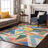 3' X 5' Blue Yellow And Coral Geometric Washable Area Rug With UV Protection