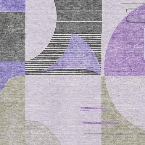 5' X 8' Lavender Gray And Ivory Geometric Washable Area Rug With UV Protection