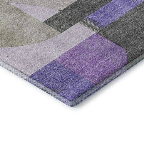 8' Lavender Gray And Ivory Geometric Washable Round Rug With UV Protection