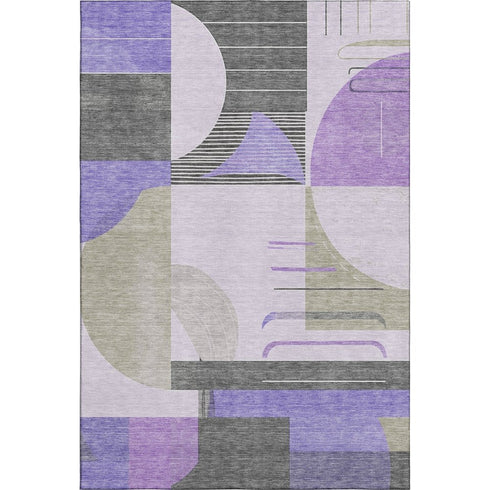 8' X 10' Lavender Gray And Ivory Geometric Washable Area Rug With UV Protection