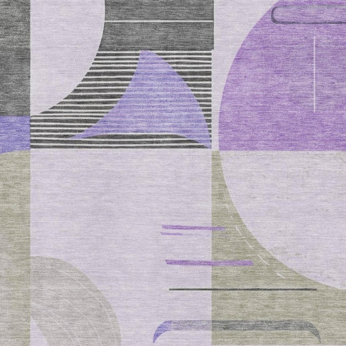 8' X 10' Lavender Gray And Ivory Geometric Washable Area Rug With UV Protection