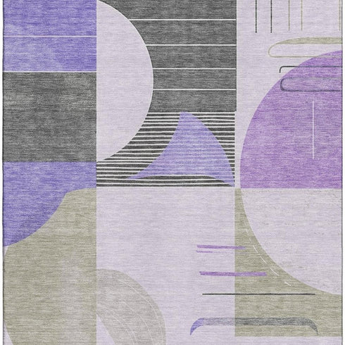8' X 10' Lavender Gray And Ivory Geometric Washable Area Rug With UV Protection