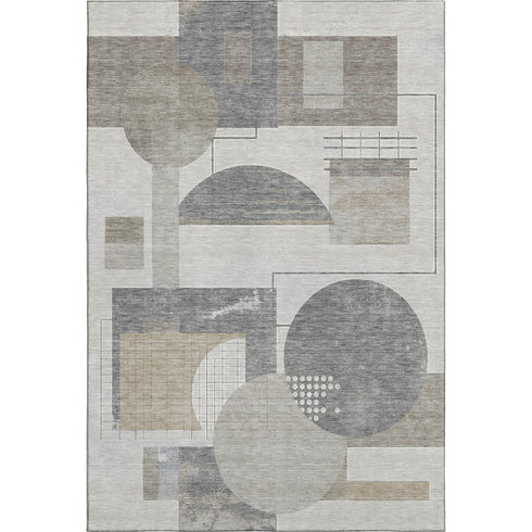 5' X 8' Beige Gray And Silver Geometric Washable Area Rug With UV Protection