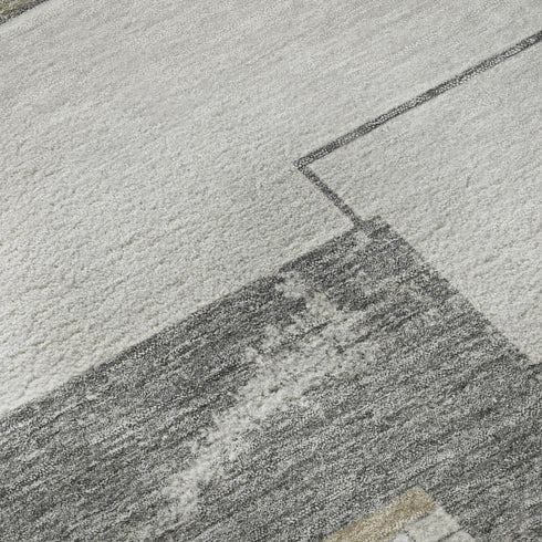 5' X 8' Beige Gray And Silver Geometric Washable Area Rug With UV Protection