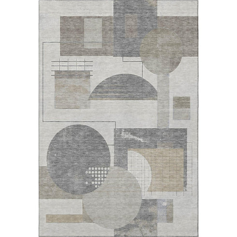 5' X 8' Beige Gray And Silver Geometric Washable Area Rug With UV Protection