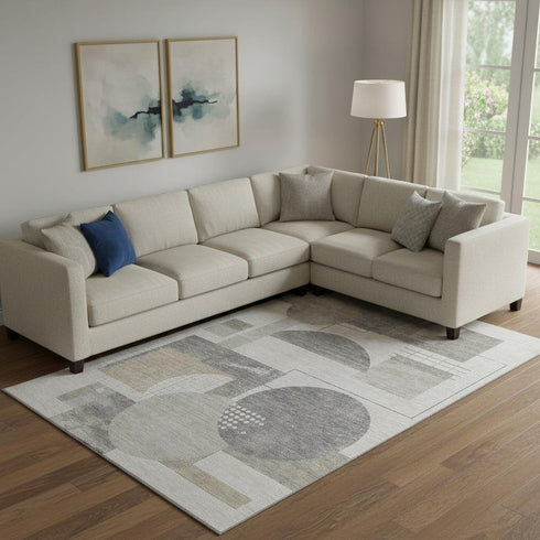 9' X 12' Beige Gray And Silver Geometric Washable Area Rug With UV Protection