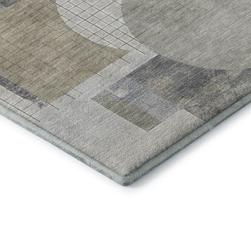 9' X 12' Beige Gray And Silver Geometric Washable Area Rug With UV Protection