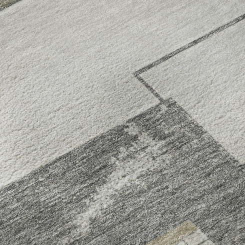 9' X 12' Beige Gray And Silver Geometric Washable Area Rug With UV Protection