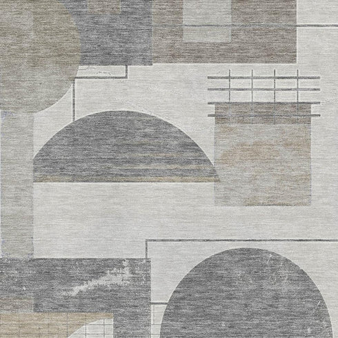 9' X 12' Beige Gray And Silver Geometric Washable Area Rug With UV Protection