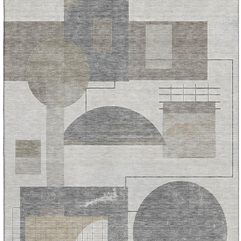 9' X 12' Beige Gray And Silver Geometric Washable Area Rug With UV Protection