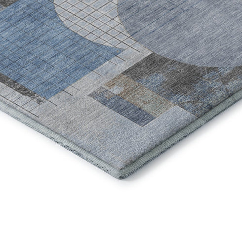5' X 8' Blue Gray And Ivory Geometric Washable Area Rug With UV Protection