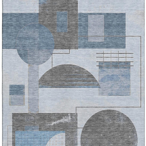5' X 8' Blue Gray And Ivory Geometric Washable Area Rug With UV Protection