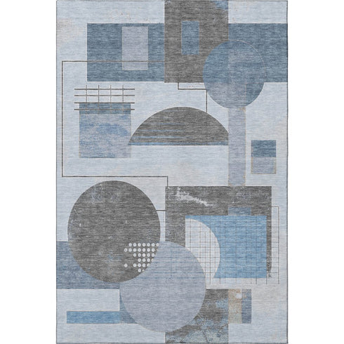 5' X 8' Blue Gray And Ivory Geometric Washable Area Rug With UV Protection