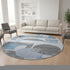 8' Blue Gray And Ivory Geometric Washable Round Rug With UV Protection