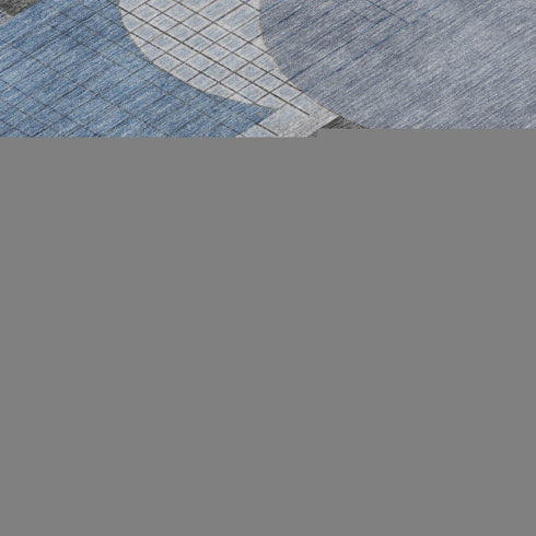 8' Blue Gray And Ivory Geometric Washable Round Rug With UV Protection