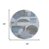 8' Blue Gray And Ivory Geometric Washable Round Rug With UV Protection