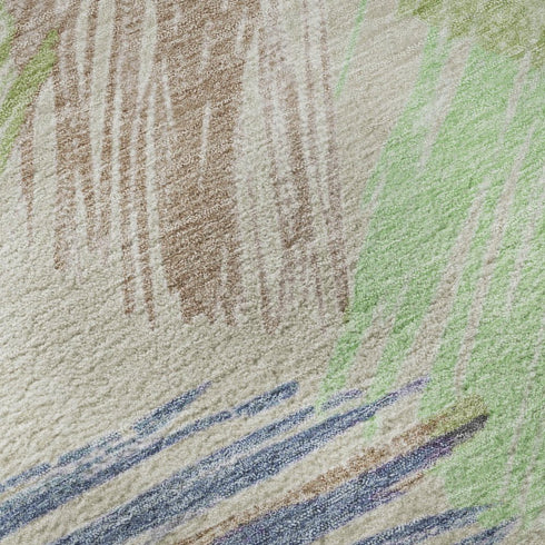 5' X 8' Beige Purple And Mint Green Striped Washable Area Rug With UV Protection