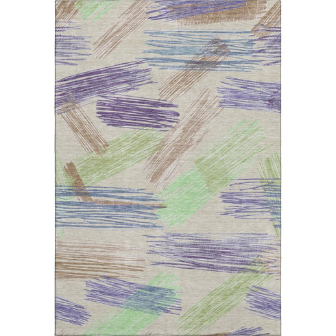 8' X 10' Beige Purple And Mint Green Striped Washable Area Rug With UV Protection