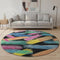 8' Black Pink And Yellow Striped Washable Round Rug With UV Protection