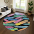 8' Black Pink And Yellow Striped Washable Round Rug With UV Protection