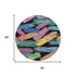8' Black Pink And Yellow Striped Washable Round Rug With UV Protection