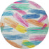 8' White Yellow And Pink Striped Washable Round Rug With UV Protection
