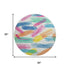 8' White Yellow And Pink Striped Washable Round Rug With UV Protection