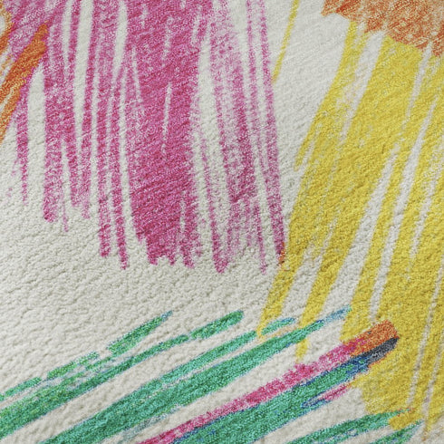8' X 10' White Yellow And Pink Striped Washable Area Rug With UV Protection