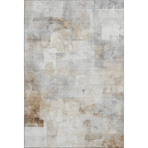 5' X 8' Beige Gray And Silver Abstract Washable Area Rug With UV Protection