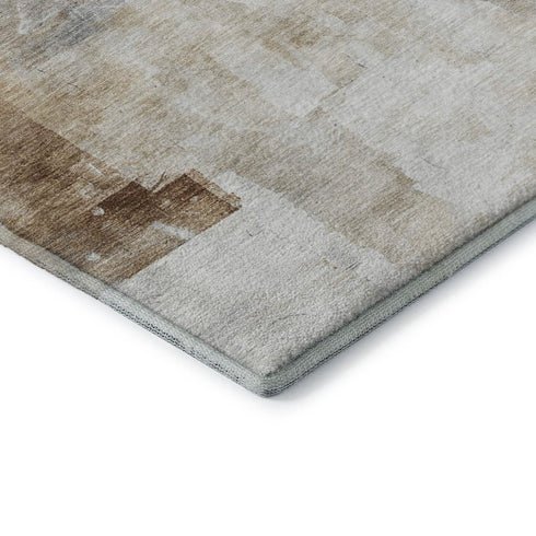 5' X 8' Beige Gray And Silver Abstract Washable Area Rug With UV Protection