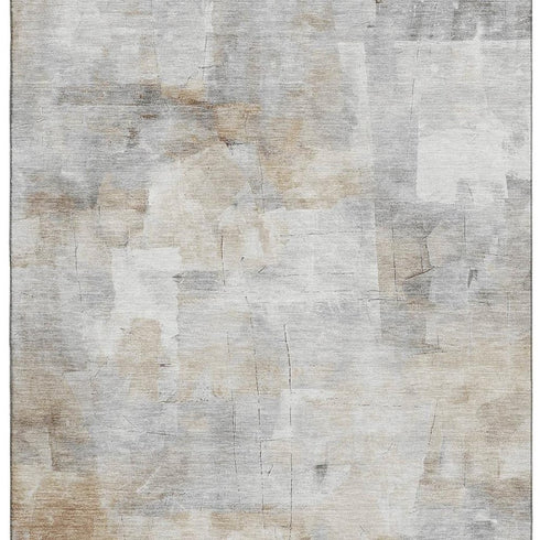 5' X 8' Beige Gray And Silver Abstract Washable Area Rug With UV Protection