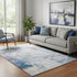 5' X 8' Denim Blue Gray And Silver Abstract Washable Area Rug With UV Protection