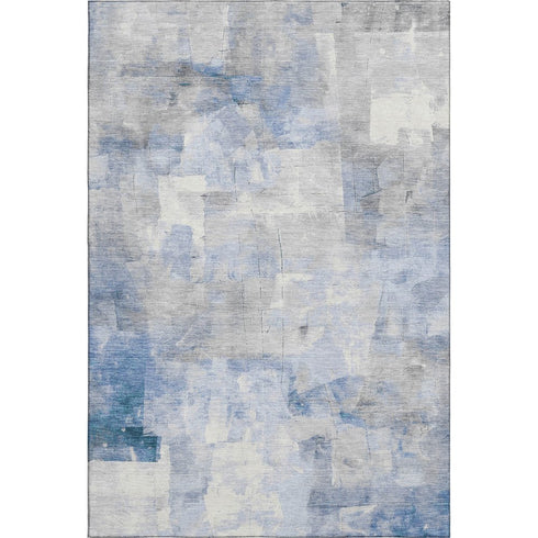 5' X 8' Denim Blue Gray And Silver Abstract Washable Area Rug With UV Protection