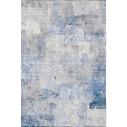 5' X 8' Denim Blue Gray And Silver Abstract Washable Area Rug With UV Protection