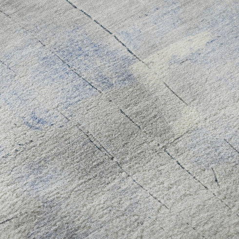8' Denim Blue Gray And Silver Abstract Washable Round Rug With UV Protection
